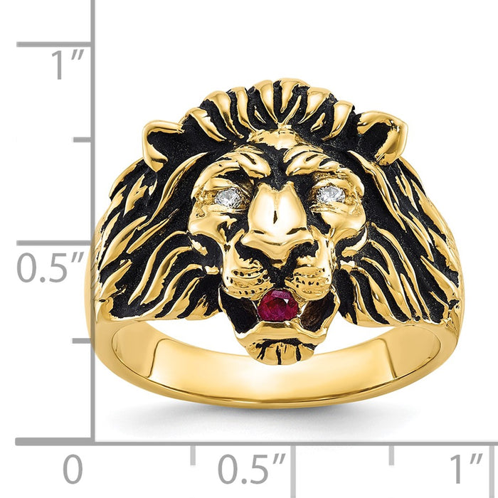 Shop Exclusive 10K IBGoodman Men's Antiqued Lion Ring with Diamond & Ruby Accents-3
