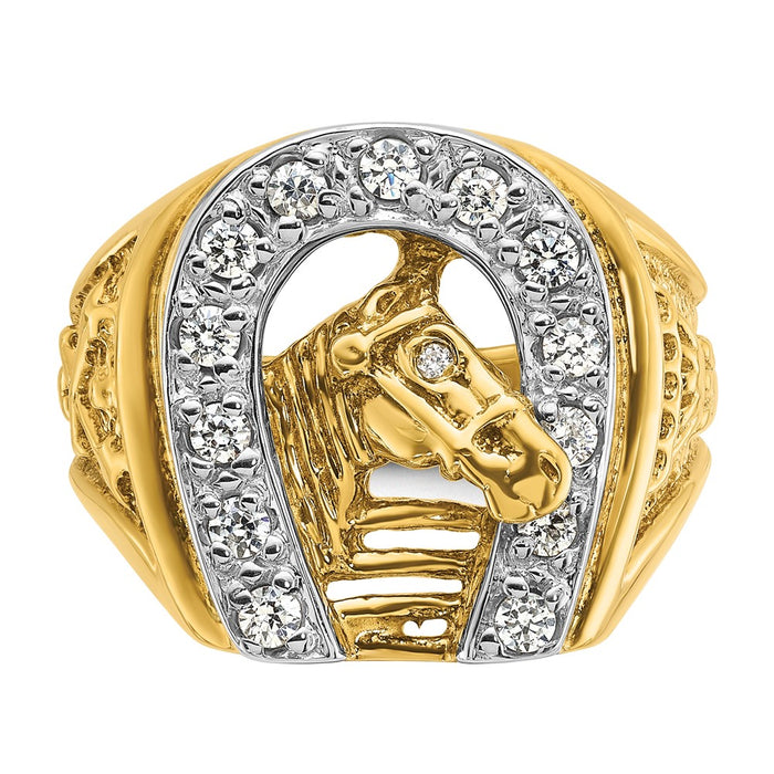 Shop Stylish 10K Two-Tone Men's Diamond Ring - Horse & Horseshoe Design-6