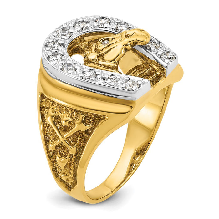 Shop Stylish 10K Two-Tone Men's Diamond Ring - Horse & Horseshoe Design-8