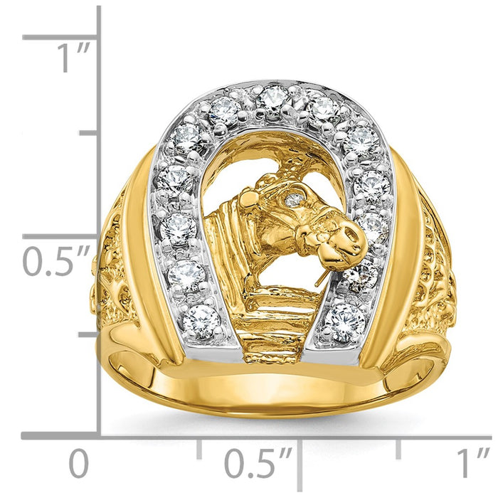 Shop Stylish 10K Two-Tone Men's Diamond Ring - Horse & Horseshoe Design-3