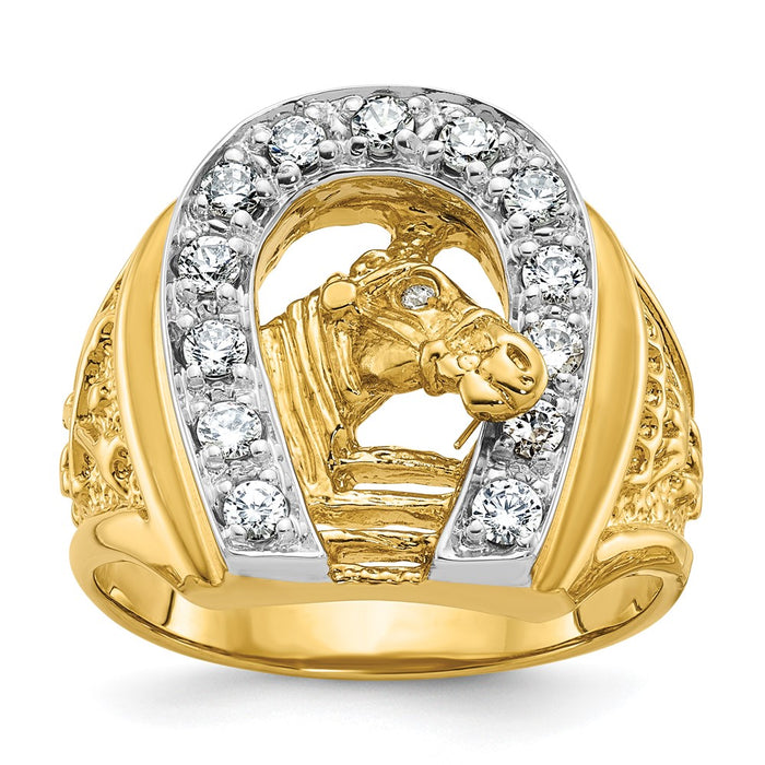 Shop Stylish 10K Two-Tone Men's Diamond Ring - Horse & Horseshoe Design-1