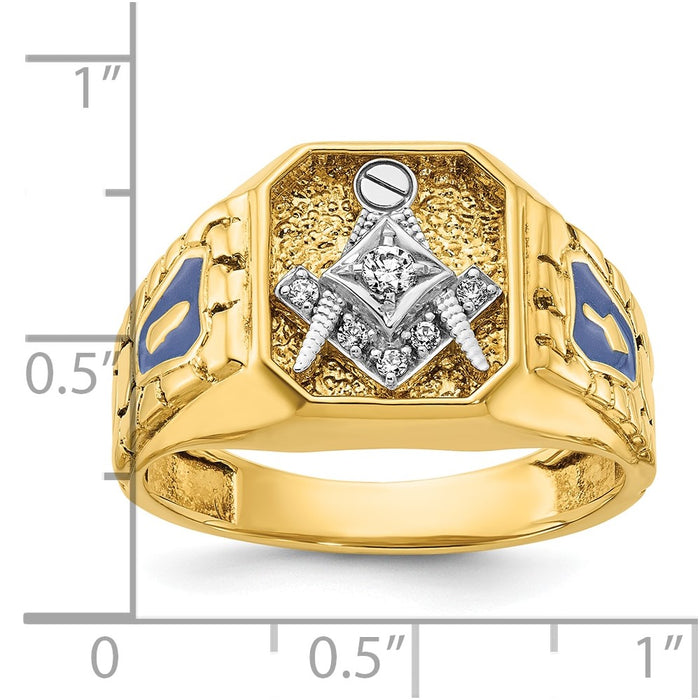 Exclusive 14K Two-Tone Masonic Ring with Blue Enamel & Diamond, 10g Value-3