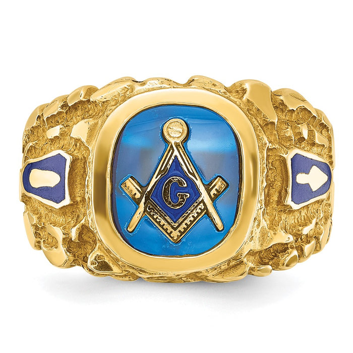 Exclusive 10K Men's Masonic Ring with Lab-Created Sapphire - Stylish Design-5
