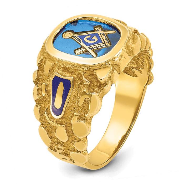Shop Exclusive 14K Gold Masonic Ring - Men's Polished Nugget with Sapphire-8