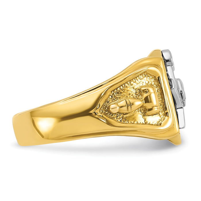 Exclusive 10K Two-Tone Men's Masonic Ring - Polished, Textured, Stylish Design-9