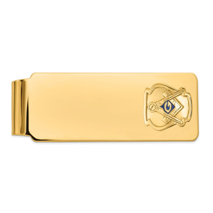Exclusive 14K Gold Men's Medium Money Clip - Stylish Blue Enamel Masonic Design-1