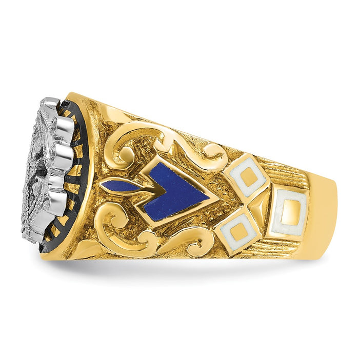 Exclusive 10k Two-Tone Men's Masonic Ring - Stylish Polished Enamel Design-3