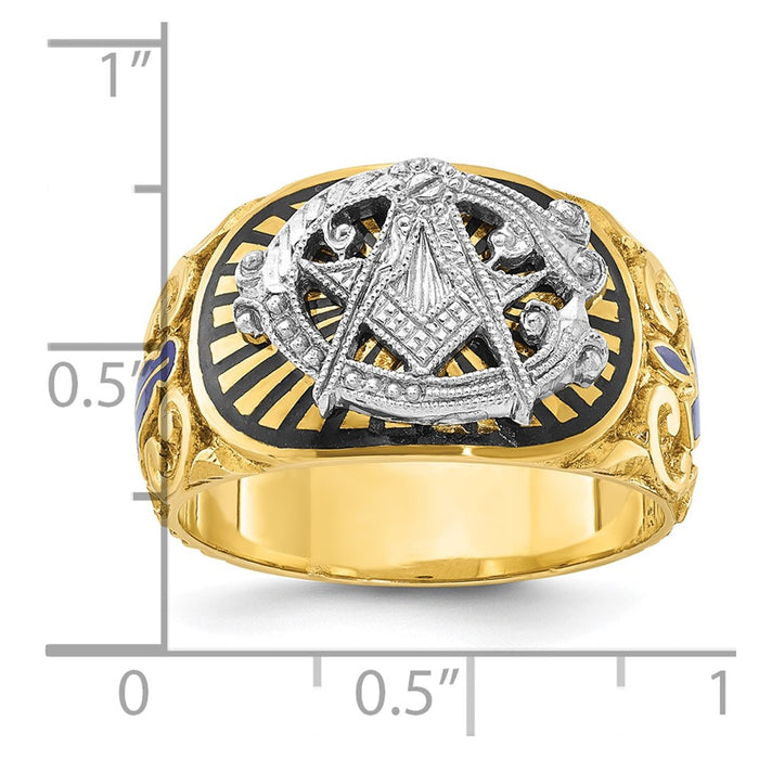 Exclusive 10k Two-Tone Men's Masonic Ring - Stylish Polished Enamel Design-8