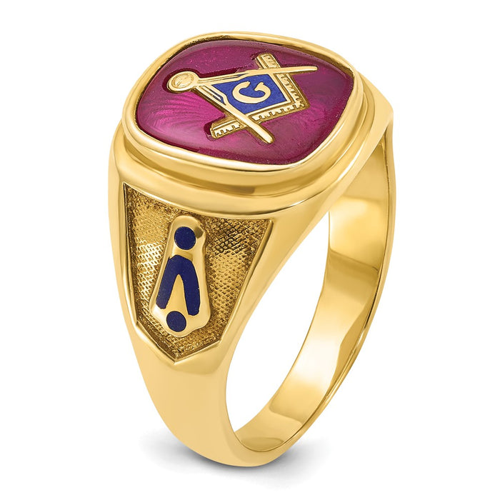 High-Quality 10K Men's Masonic Ring with Lab-Created Ruby & Enamel - Stylish Value-8