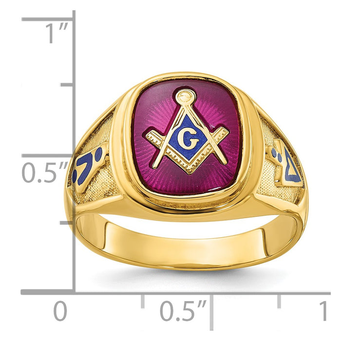 High-Quality 10K Men's Masonic Ring with Lab-Created Ruby & Enamel - Stylish Value-3