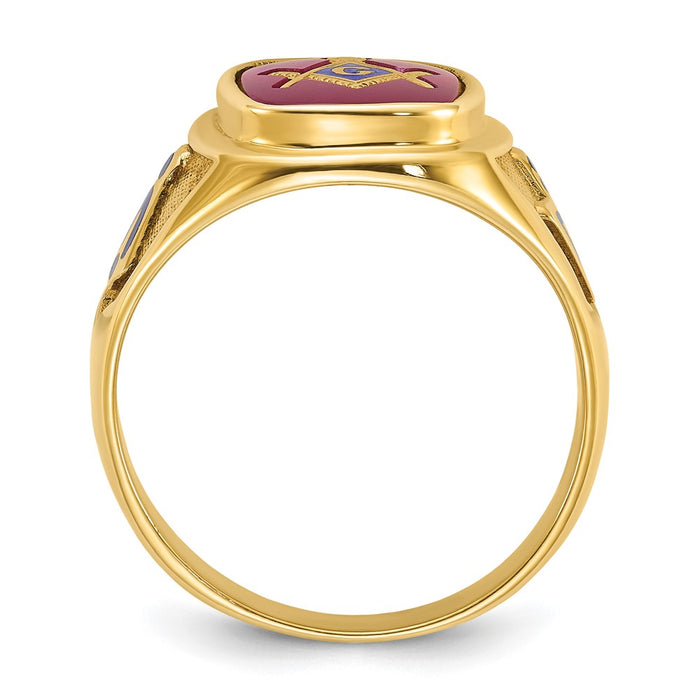 Shop Stylish 14k Men's Masonic Ring - Polished, Textured, Ruby & Enamel!-2
