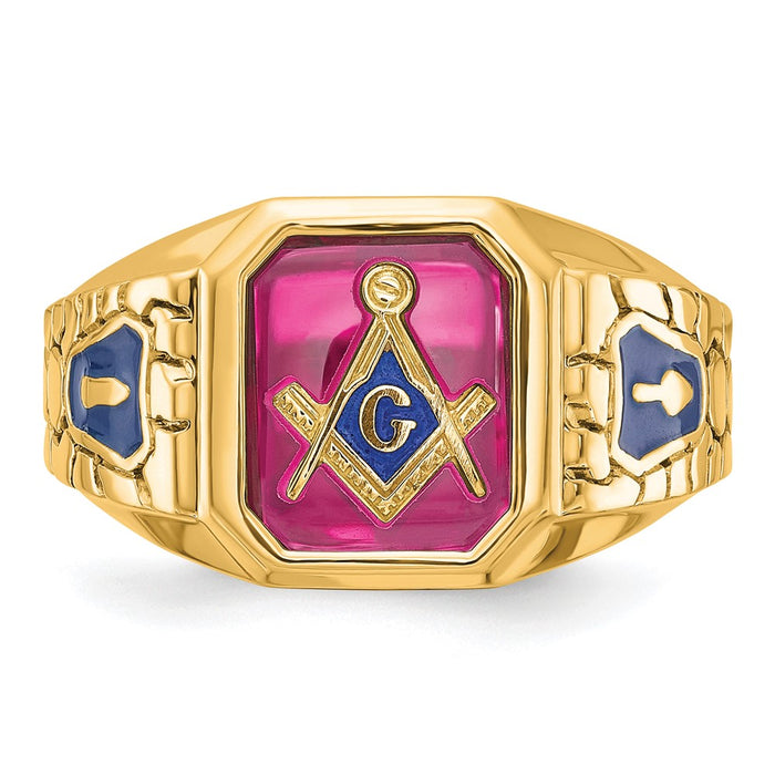 High-Quality 14K Gold Masonic Ring with Lab-Created Ruby - Stylish Value!-4