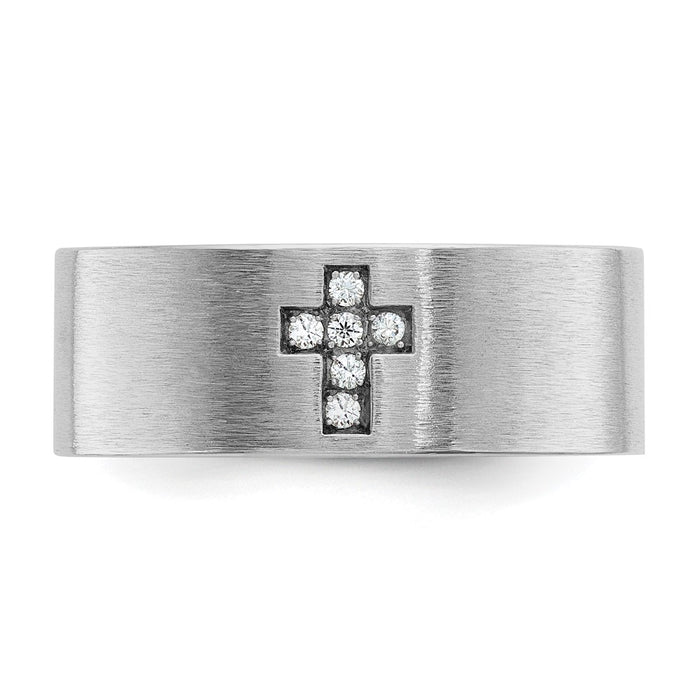 Shop High-Quality Men's 14K White Gold Cross Ring with 1/20 Carat Diamond-4