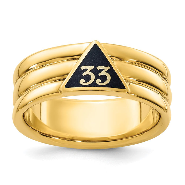 Shop Exclusive 14K Men's Polished Masonic Ring - Stylish Grooved Design, 33rd Degree-1