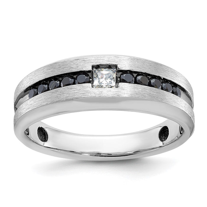 High-Quality Men's 14K White Gold Ring with Diamonds - Stylish Black Rhodium Finish-1