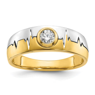 Exclusive 14K Gold Men's Polished Grooved CZ Heartbeat Ring - Stylish Value