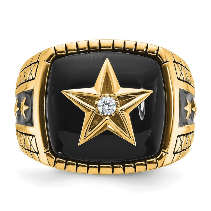 Shop Stylish 10K Polished Men's Ring with Star Onyx & Diamonds - Luxury Value-4