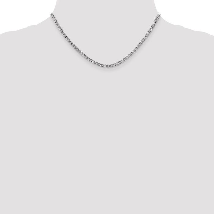 Buy Stylish 14K White Gold 16-Inch Curb Chain - 3.35mm Semi-Solid Design-4
