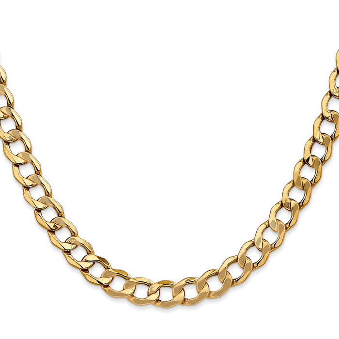 High-Quality 14K Gold 7mm Semi-Solid Curb Chain - Stylish Luxury Jewelry-2