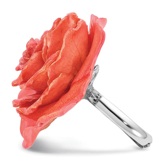 Exclusive Adjustable Silver-Tone Ring with Pink Rose - Stylish and Affordable-3