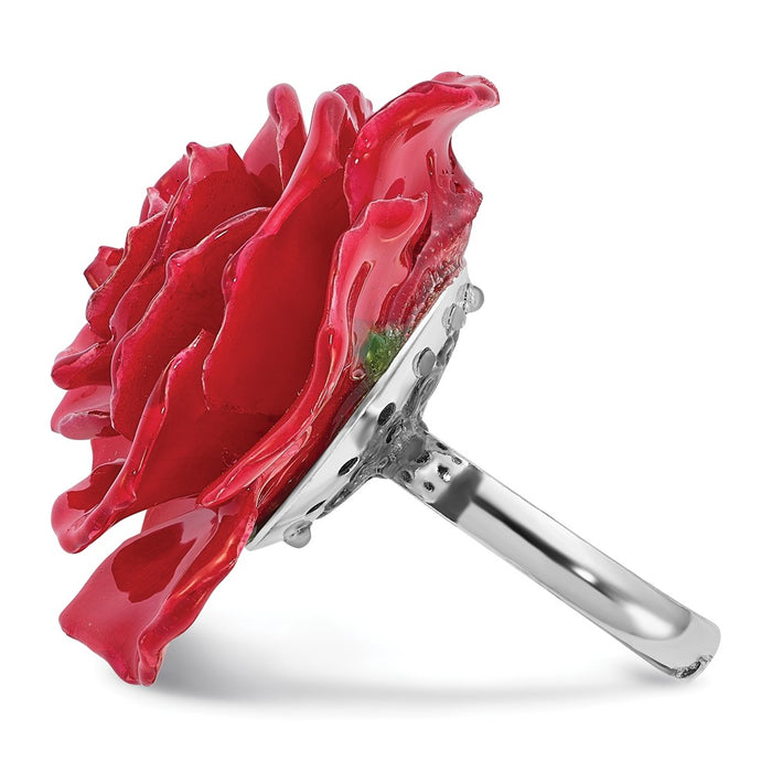 Buy Exclusive Adjustable Silver-Tone Ring with Lacquer-Dipped Red Rose-3
