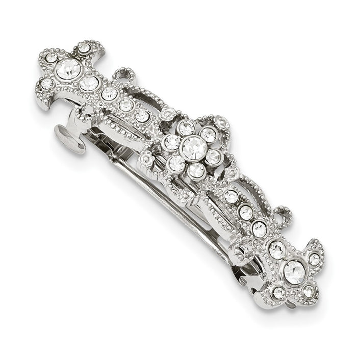 Exclusive 1928 Jewelry Silver-Tone Hair Barrette with Clear Crystals - Stylish Value-1