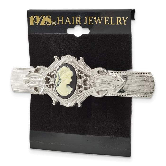 Buy Stylish 1928 Jewelry Silver-Tone Ornate Black Acrylic Cameo Hair Clip-3