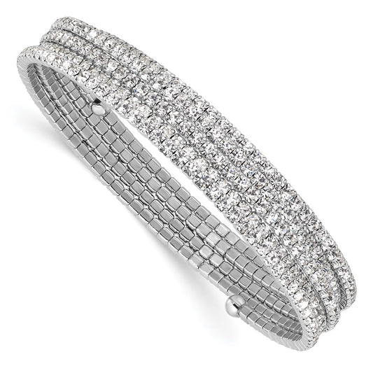 High-Quality Silver-Tone Crystal Five-Row Wrap Bracelet - Stylish & Affordable!