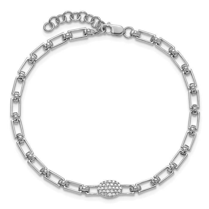 Buy 14K White Gold Polished Diamond Oval Cluster Bracelet - Stylish 1-Inch Extension-4