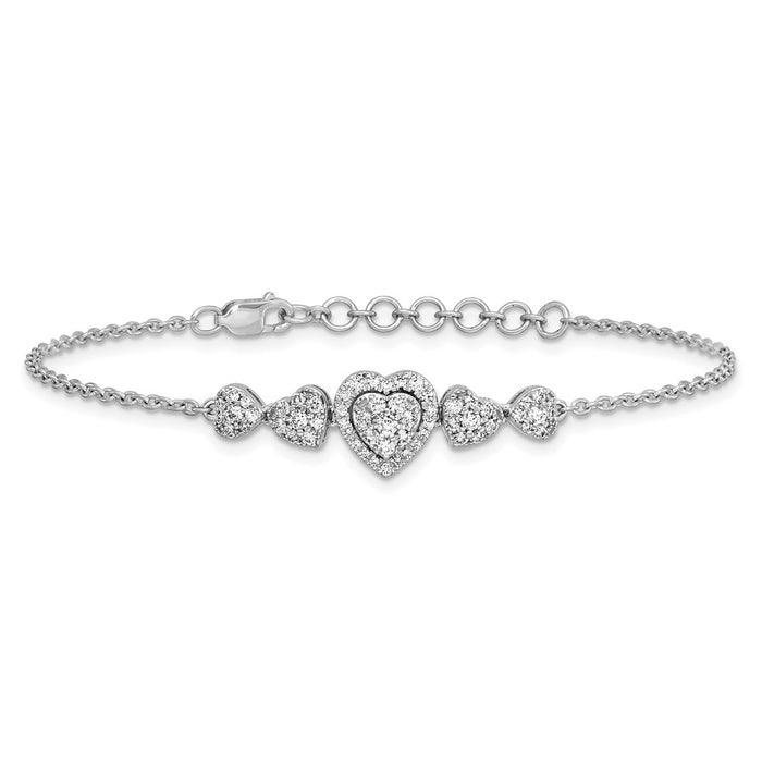 Exclusive 14K White Gold Diamond Heart Bracelet - Stylish 1-Inch Extension-3