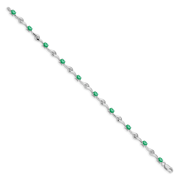 Exclusive 14K White Gold Bracelet with White Sapphire & Emerald - Stylish Value!-2
