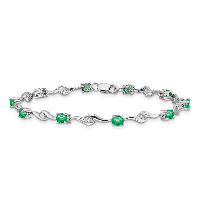 Exclusive 14K White Gold Bracelet with White Sapphire & Emerald - Stylish Value!-3