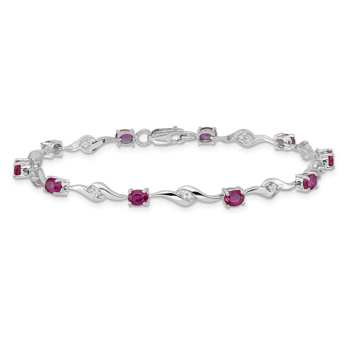 Exclusive 14K White Gold Bracelet, 7.5in with White Sapphire & Ruby Accents-3