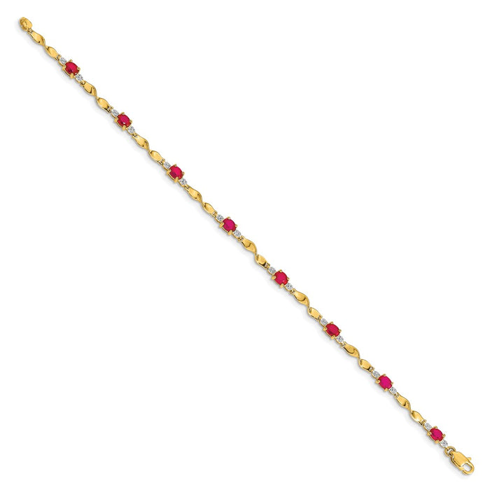 High-Quality 14K Gold Bracelet with Oval Ruby & Diamond Accents - Affordable Luxury-2