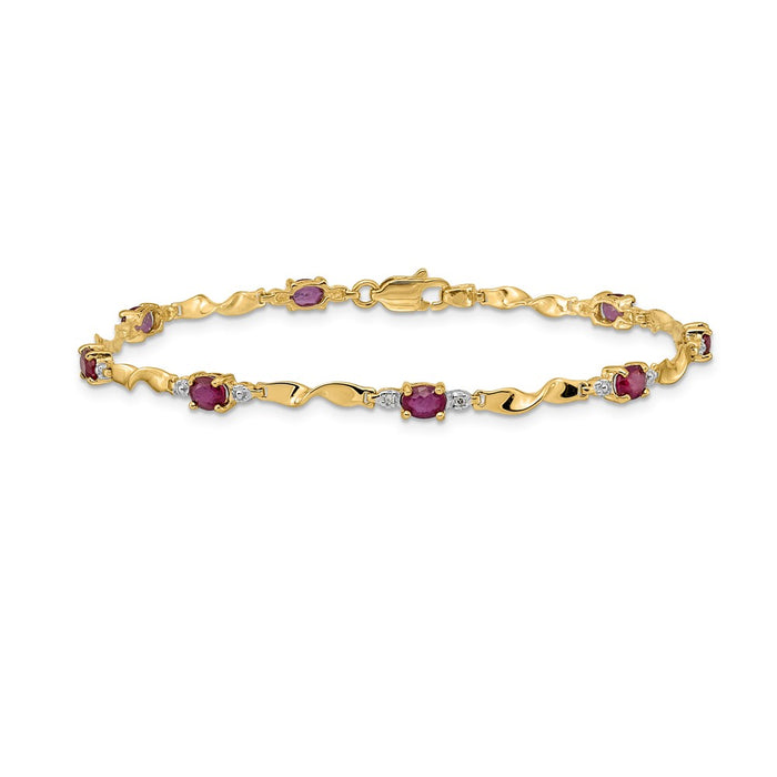 High-Quality 14K Gold Bracelet with Oval Ruby & Diamond Accents - Affordable Luxury-3