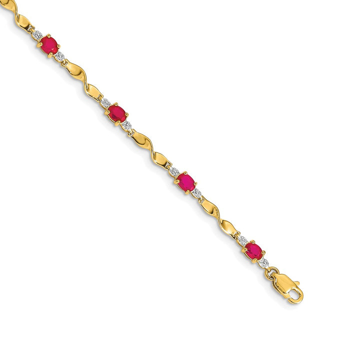 High-Quality 14K Gold Bracelet with Oval Ruby & Diamond Accents - Affordable Luxury-1