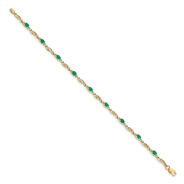 Exclusive 14K Gold Bracelet with Oval Emerald & Diamond Accents - Stylish Value-2