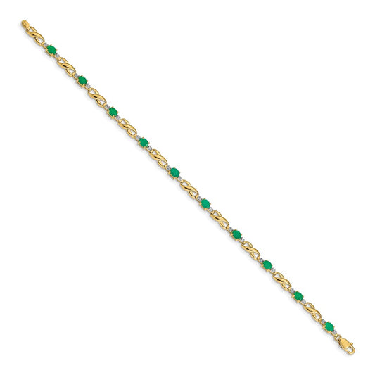 Exclusive 14K Gold Bracelet with Oval Emerald, Diamond Accents - Stylish Value