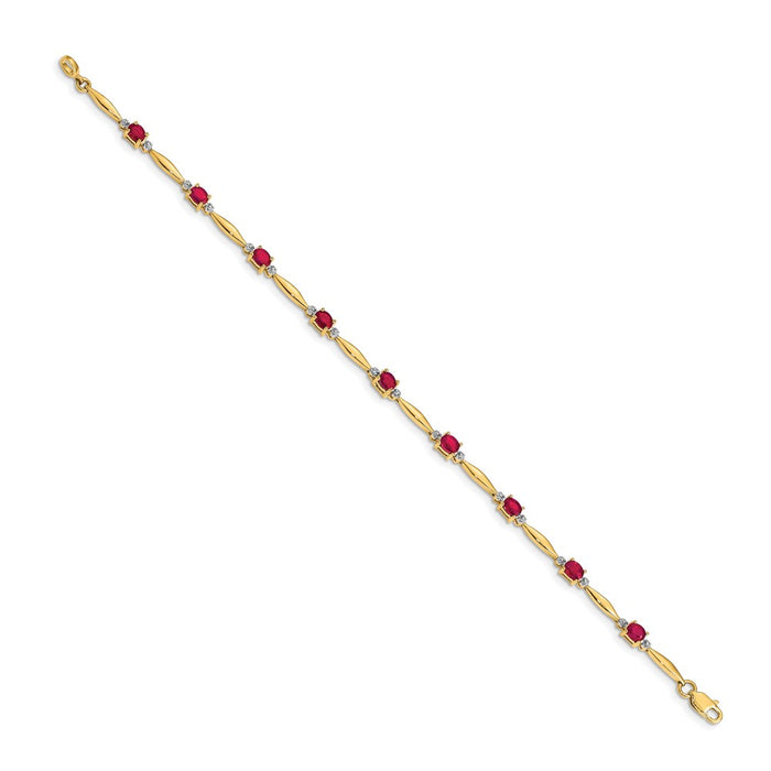 High-Quality 14K Gold Oval Ruby & Diamond Bracelet - Stylish Luxury Value!-2