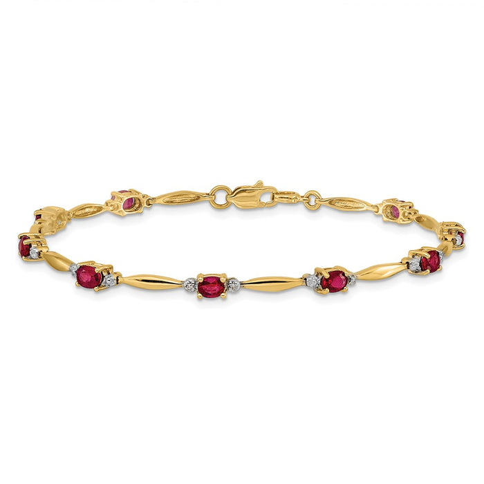 High-Quality 14K Gold Oval Ruby & Diamond Bracelet - Stylish Luxury Value!-3