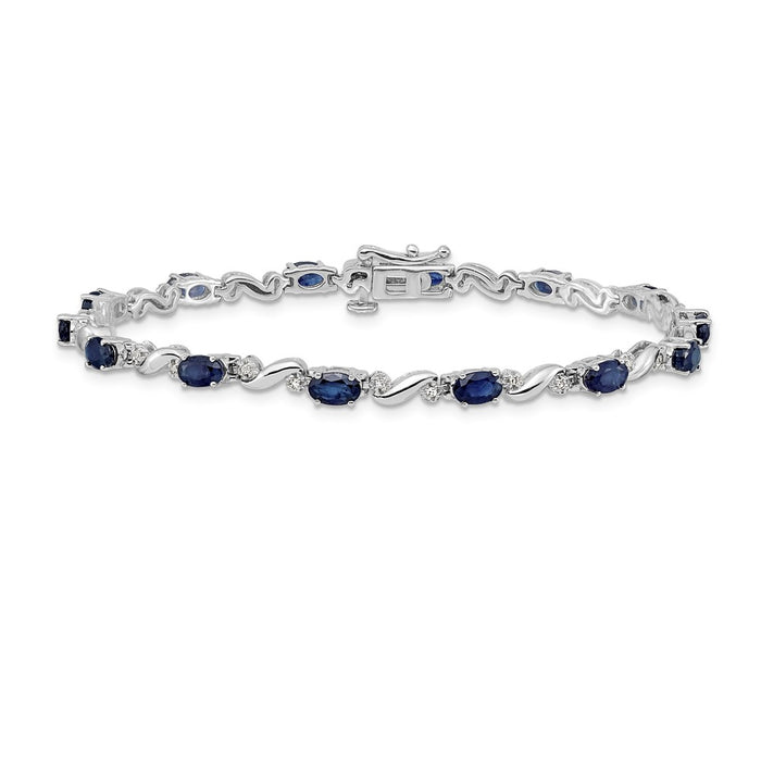 High-Quality 14K White Gold Sapphire & Diamond Bracelet - Stylish Value!-3