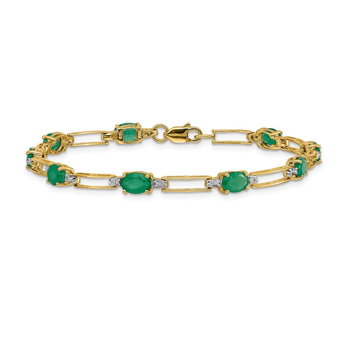 Shop Stylish 14K Gold Oval Emerald & Diamond Bracelet - Luxury at Great Value-3