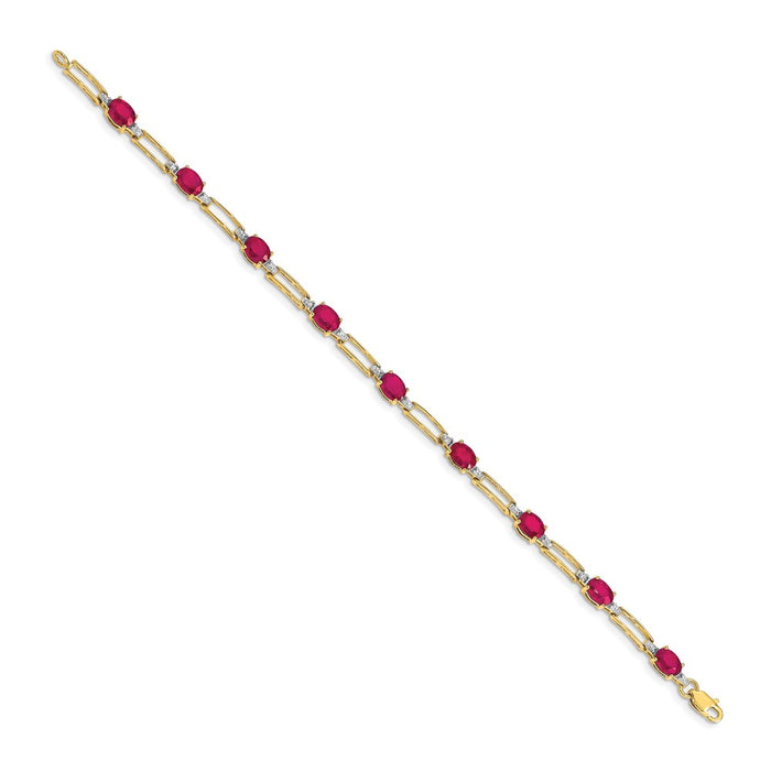Exclusive 14K Gold Bracelet with Oval Ruby & Diamond Accents - Stylish Value-2