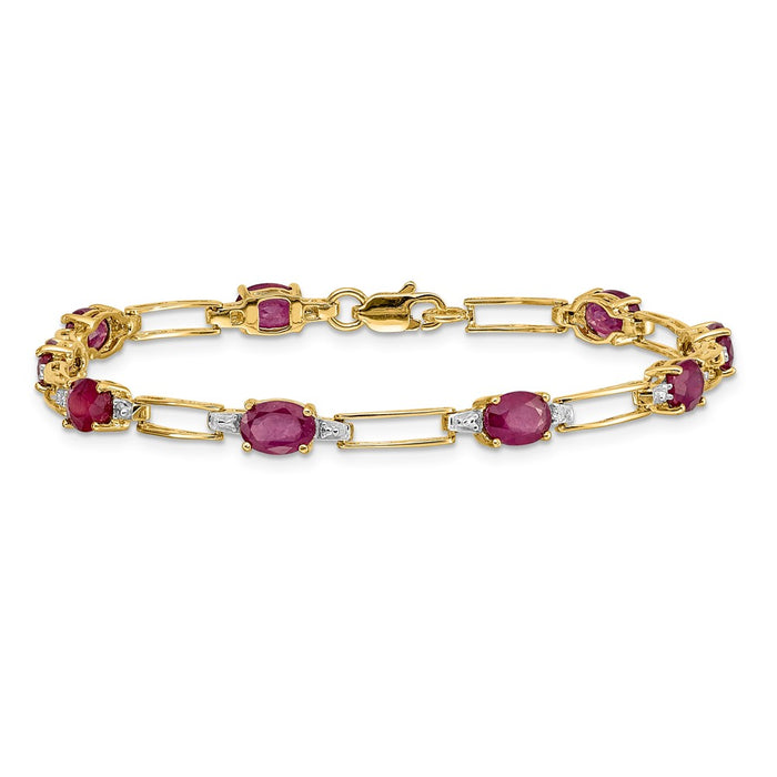 Exclusive 14K Gold Bracelet with Oval Ruby & Diamond Accents - Stylish Value-3