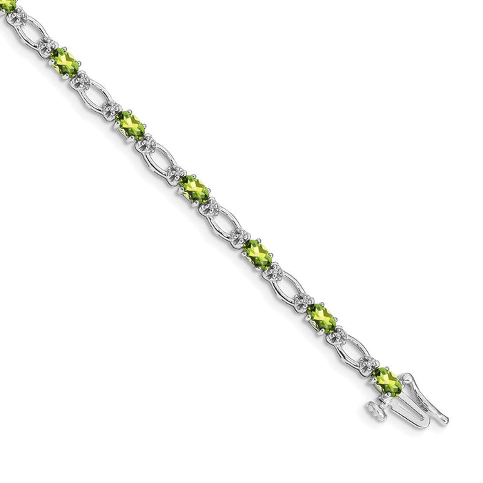 High-Quality 14K White Gold Bracelet with Diamonds & Peridot - Stylish Value!-1