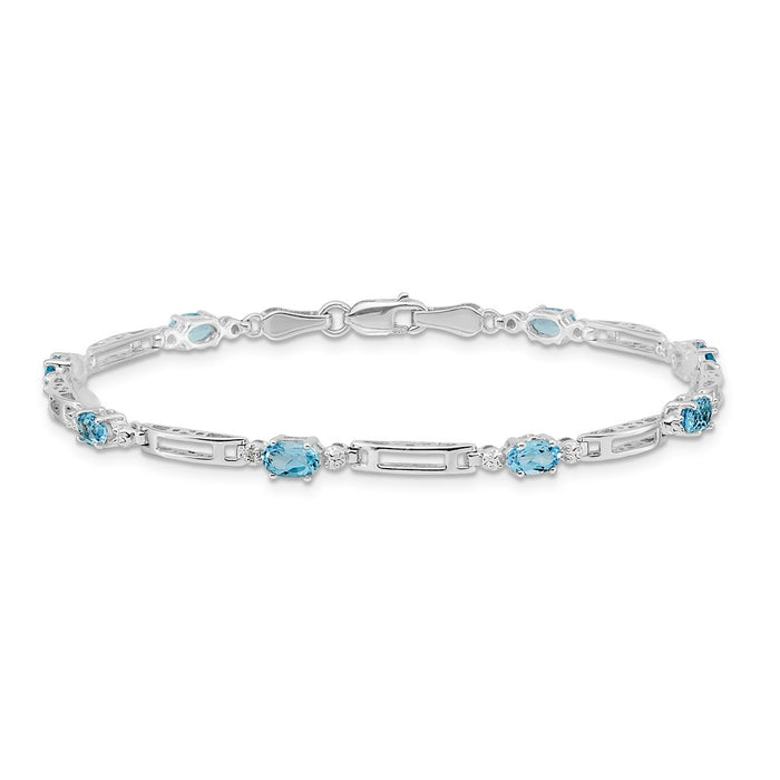 Shop 14K White Gold Bracelet with Diamonds & Blue Topaz - Stylish Luxury Value!-3