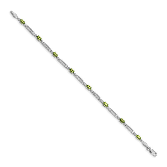 High-Quality 14K White Gold Bracelet with Diamonds & Peridot - Stylish Value!