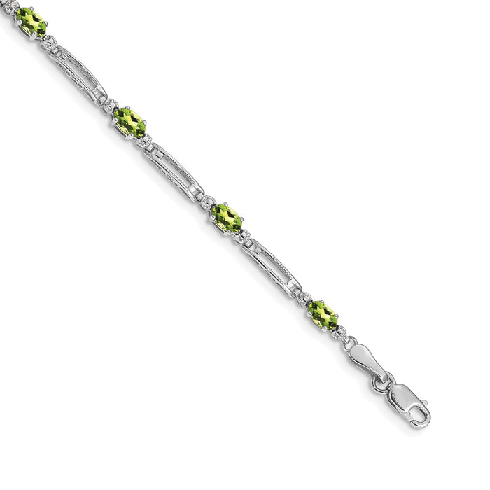 High-Quality 14K White Gold Bracelet with Diamonds & Peridot - Stylish Value!-1