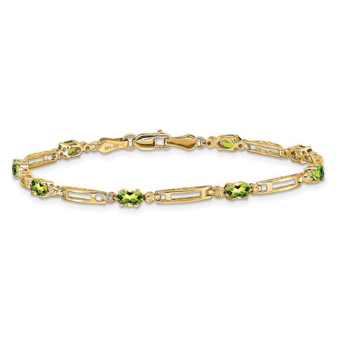 Shop Stylish 14K Gold Bracelet with Diamond & Peridot Accents, 6.5" Long-3