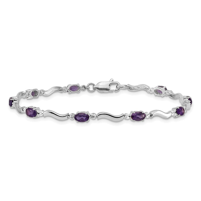 Shop Stylish 14K White Gold Bracelet with Amethyst & Diamonds, 7.5" Length-3